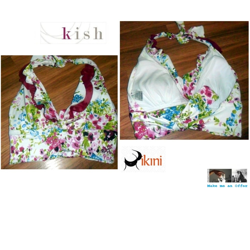 Kish NWOT White Print Floral Bikini Top